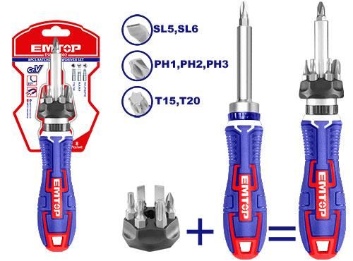 Ratchet Screwdriver Set (8 Pcs) Emtop ESDRH0802