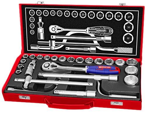 Набор головок 1/2" с трещоткой 24 шт Emtop ESKT12243
