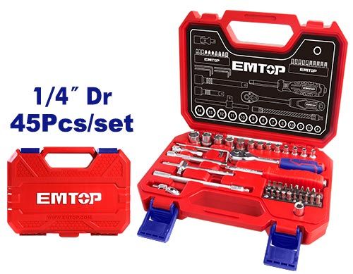 Набор головок 1/4" с трещоткой 45шт Emtop ESKT14451