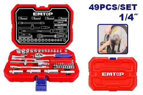Набор головок 1/4" с трещоткой 49шт Emtop ESKT14491