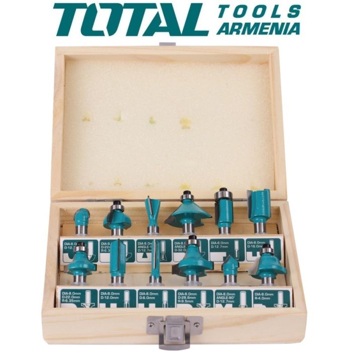 Набор бит для фрезерного станка- 8 мм 12шт (TACSR1121)