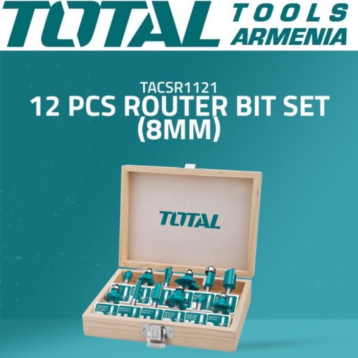 Набор бит для фрезерного станка- 8 мм 12шт (TACSR1121)