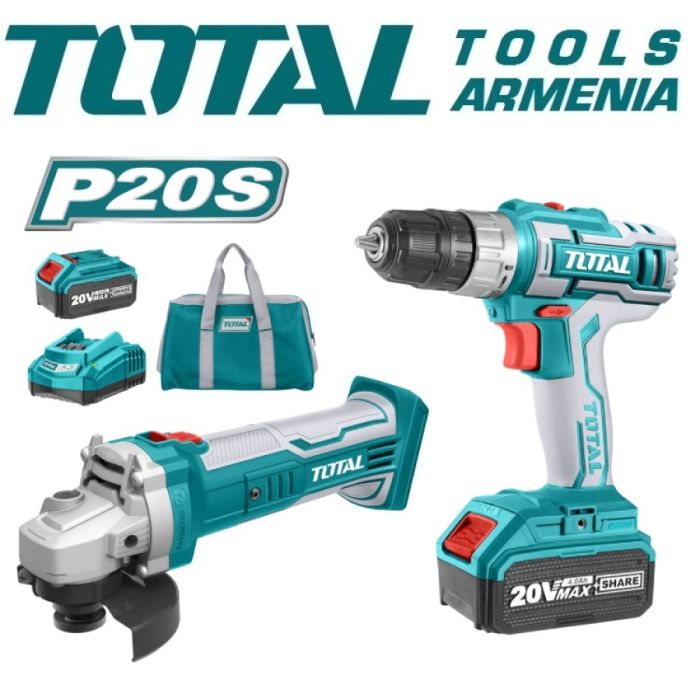 Angle Grinder and Drill - Screwdriver 20 V, 4A (TCKLI2009)