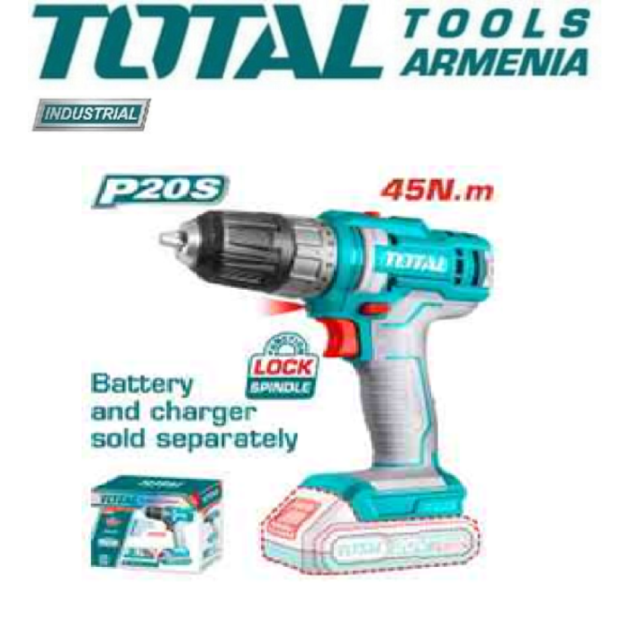 Lithium-Ion cordless drill 20V / 45Nm TOTAL TDLI200515