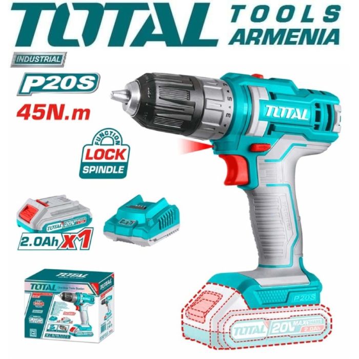 Lithium-Ion cordless drill 20V / 2Ah TOTAL TDLI200518