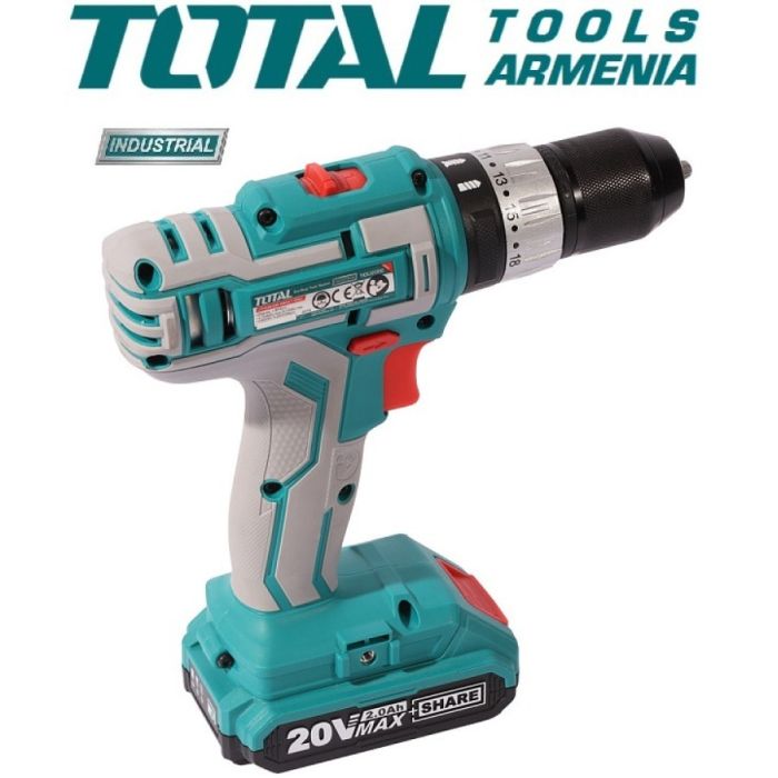 Li-ion Cordless Impact Drill / 20V / 2А / 55Nm / +1 Battery / INDUSTRIAL (TIDLI20031)