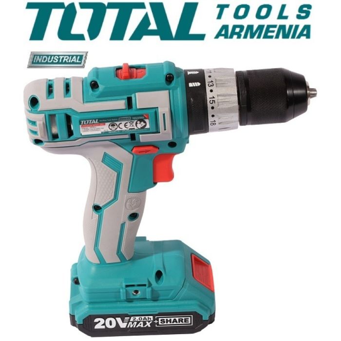 Li-ion Cordless Impact Drill / 20V / 2А / 55Nm / +1 Battery / INDUSTRIAL (TIDLI20031)