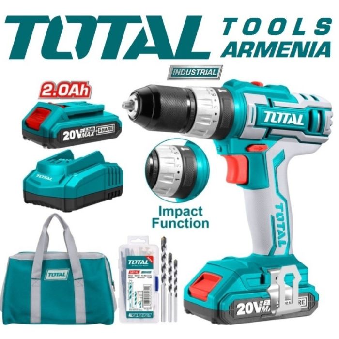 Cordless impact drill / 20 V / 2А / 45Nm / +1 Battery / INDUSTRIAL (TIDLI2002)