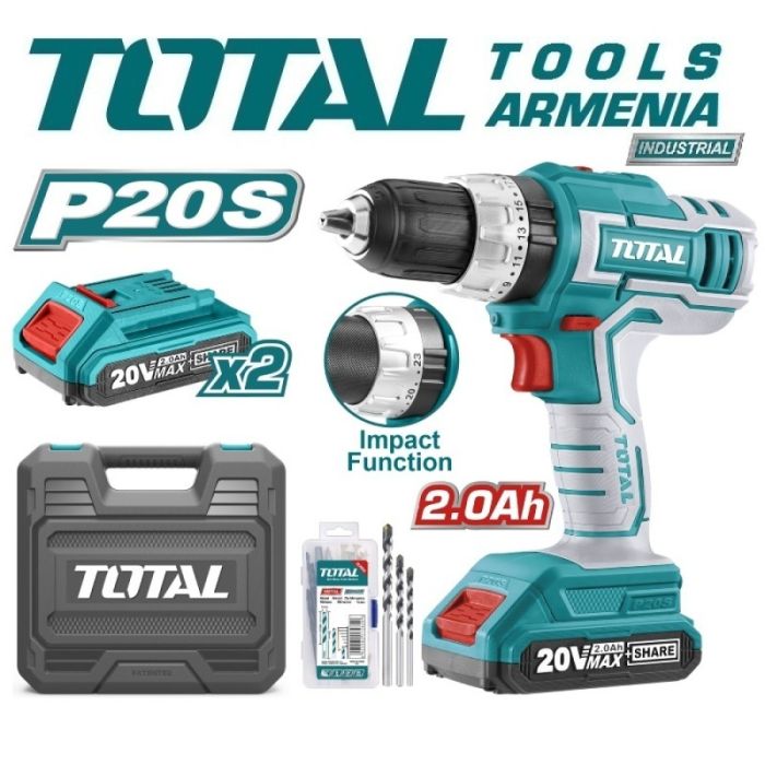 Li-ion Cordless Impact Drill / 20V / 2А / 55Nm / +1 Battery / INDUSTRIAL (TIDLI20031)