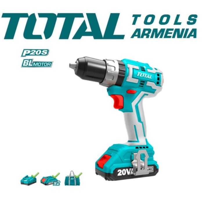 Аккумуляторная ударная дрель-шуруповерт / 20 В / 2А / 60Нм / + 2 Батареии (TIDLI20608)